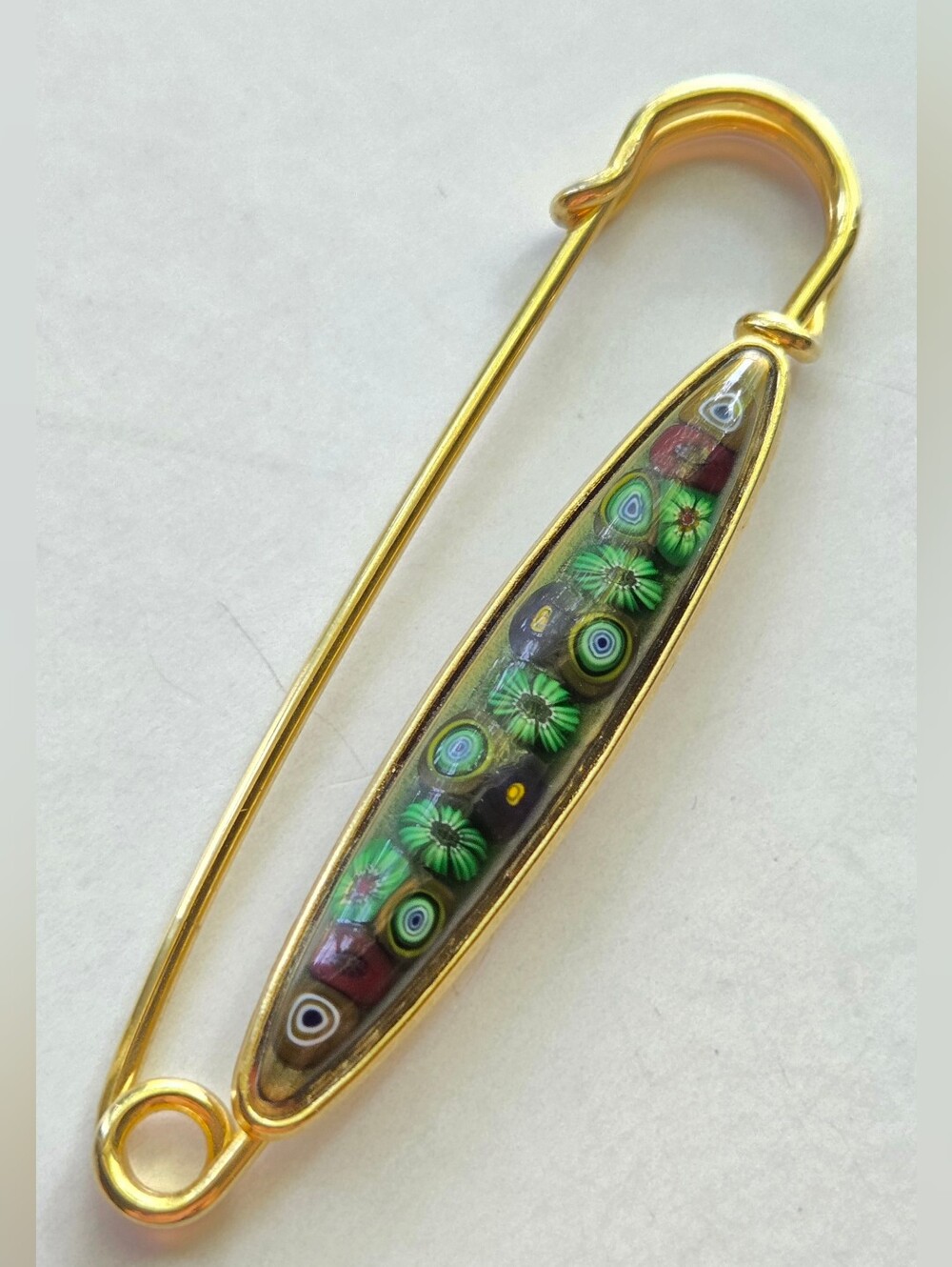 Vintage Safety Pin Style Brooch Scarf Clip Cloak Pin Millefiori